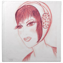 Pretty Flapper in Red Printed Napkins