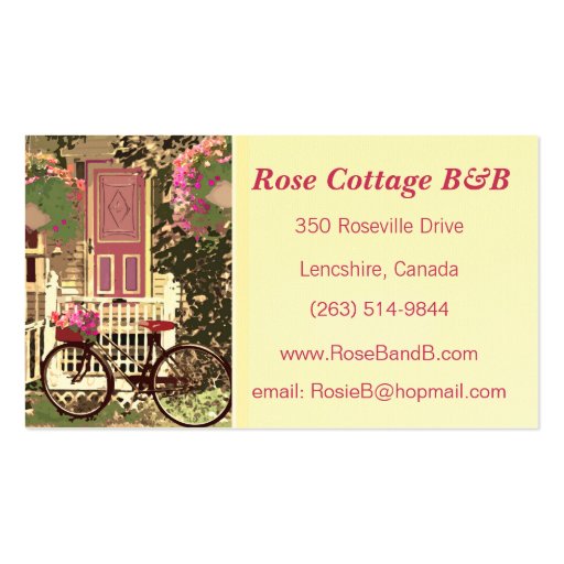 Pretty Floral  Bed & Breakfast / Cottage Rental Business Card Templates (front side)