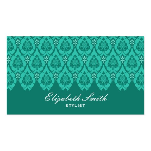 Pretty Floral Damask Blue Business Card (front side)