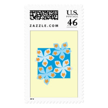 Pretty floral design, blue and cream. postage stamps