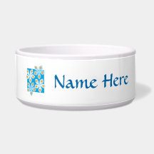 Pretty floral design, blue, orange and white. dog water bowl