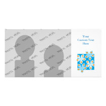 Pretty floral design, blue, orange and white. photo card template