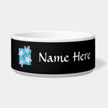 Pretty floral design, blue, red and black. dog water bowl