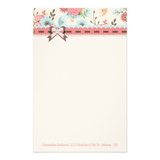 Pretty Floral Header Custom Stationery | Zazzle
