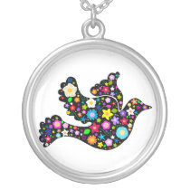Pretty Flower Pattern Black Dove Necklace