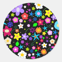 Pretty Flower Star Round Stickers