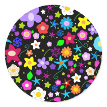 Pretty Flower Star Round Stickers