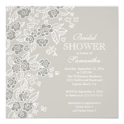 Pretty Flowers Modern Gray Bridal Shower Custom Announcements