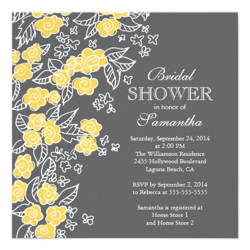 Pretty Flowers Modern Gray & Yellow Bridal Shower Custom Invitations