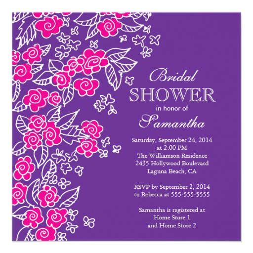 Pretty Flowers Modern Pink & Purple Bridal Shower Invitations