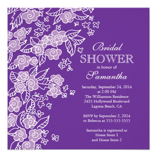 Pretty Flowers Modern Purple & white Bridal Shower Personalized Invitations