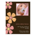 Pretty Flowers Pink/Brown • Baby Announcement Postcard