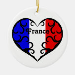 Pretty France heart on white Christmas Tree Ornaments