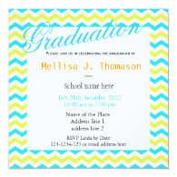 Pretty, fresh blue and yellow chevron graduation custom invite