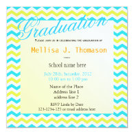 Pretty, fresh blue and yellow chevron graduation personalized announcements