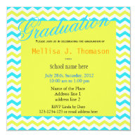 Pretty, fresh blue and yellow chevron graduation personalized announcements