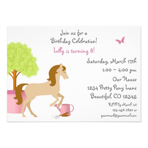 Pretty Garden Horse Birthday Party Invitations