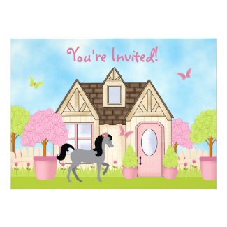 Pretty Garden Horse Birthday Party Invitations