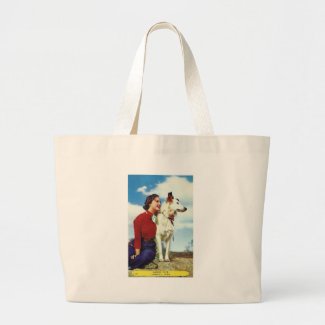 pretty girl and dog iowa casino cafe advetisment bag
