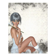 Pretty girl  and silver damask letterhead design