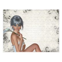 Pretty girl  and silver damask postcard
