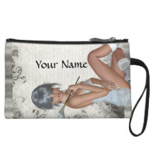 Pretty girl  and silver damask wristlet purse