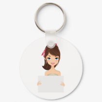 Pretty Girl holding sign keychains