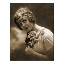 pretty girl with a rose post cards