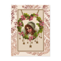 Pretty Girl With Hearts And Clovers Postcard