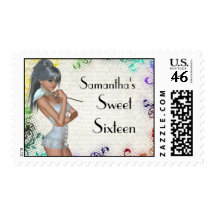Pretty girl with lily postage stamps