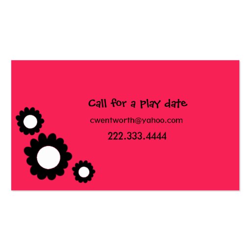 Pretty Girlie Girl Play Date Card Business Card Template (back side)
