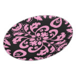 Pretty girly elegant black and pink damask party plates