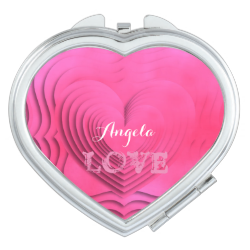 Pretty Girly Pink Love Heart 3D Design Vanity Mirror