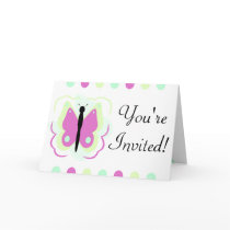 Pretty Green And Magenta Butterfly Invitation cards