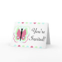 Pretty Green And Pink Butterfly Baby Shower Invitation