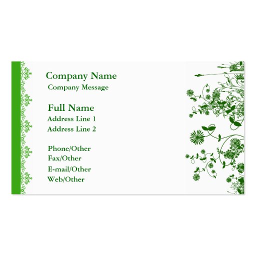 Pretty Green Flower Business Card Template (front side)