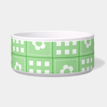 Pretty Green Flower Patchwork Quilt Pattern Dog Water Bowls