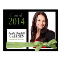 Pretty Green Glitter Ribbon Photo Graduation Postcards