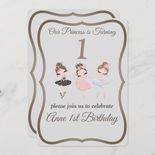 Pretty Grey Pink Ballerinas Princess St Birthday Invitation Zazzle