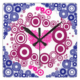 Pretty Heart Concentric Circles Girly Teen Design Wall Clocks
