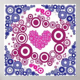 Pretty Heart Concentric Circles Girly Teen Design Poster