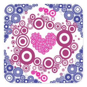 Pretty Heart Concentric Circles Girly Teen Design Square Sticker
