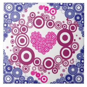 Pretty Heart Concentric Circles Girly Teen Design Ceramic Tiles