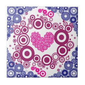 Pretty Heart Concentric Circles Girly Teen Design Ceramic Tile