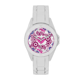 Pretty Heart Concentric Circles Girly Teen Design Watch