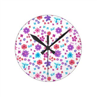 Pretty Hippy Flower-Power Round Wall Clock