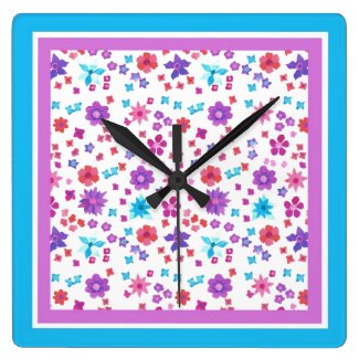 Pretty Hippy Flower-Power Square Wall Clock
