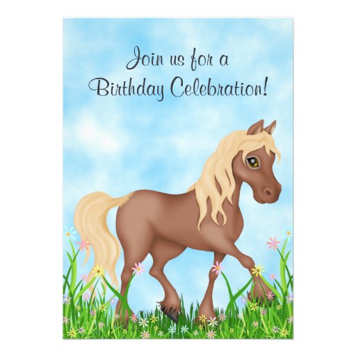Pretty Horse and Flowers Birthday Invitation
