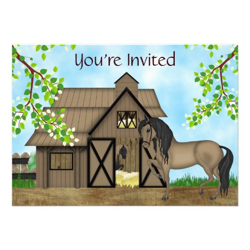 Pretty Horses and Barn Birthday Invitation ~ Girls