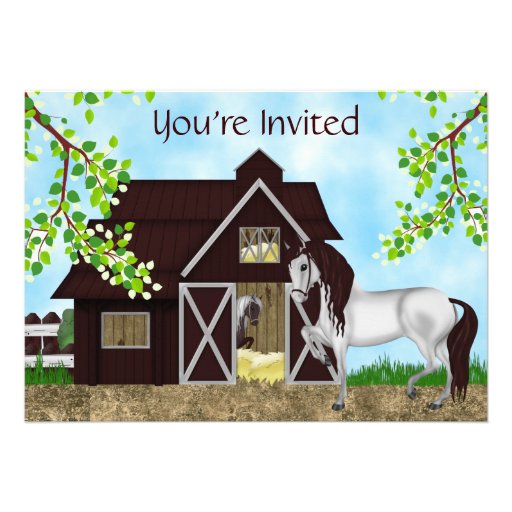 Pretty Horses and Barn Birthday Invitation ~ Girls